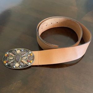 Chico wide leather belt with beads embellishments on belt buckle